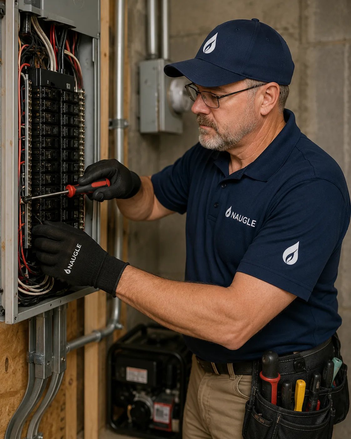 Naugle electrician working on a residential electrical panel